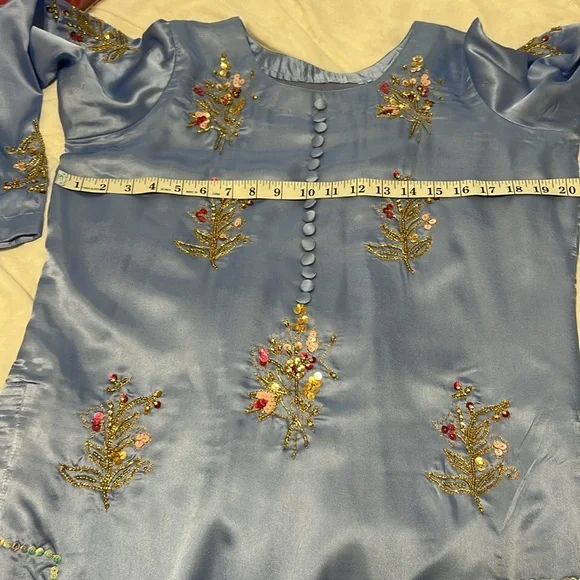 Shalwar kameez organza Duppatta blue size small. Indian Pakistani wear. - Picture 10 of 17